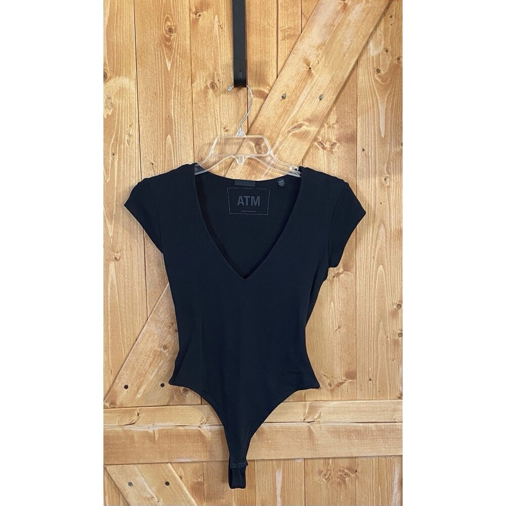 ATM Anthony Thomas Melillo Black Short Sleeve Bodysuit XS Stretch Minimalist